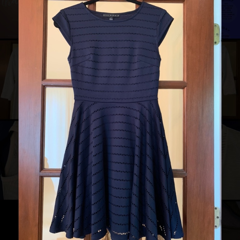 Navy Blue Fit and Flare Junior Women’s Dress
